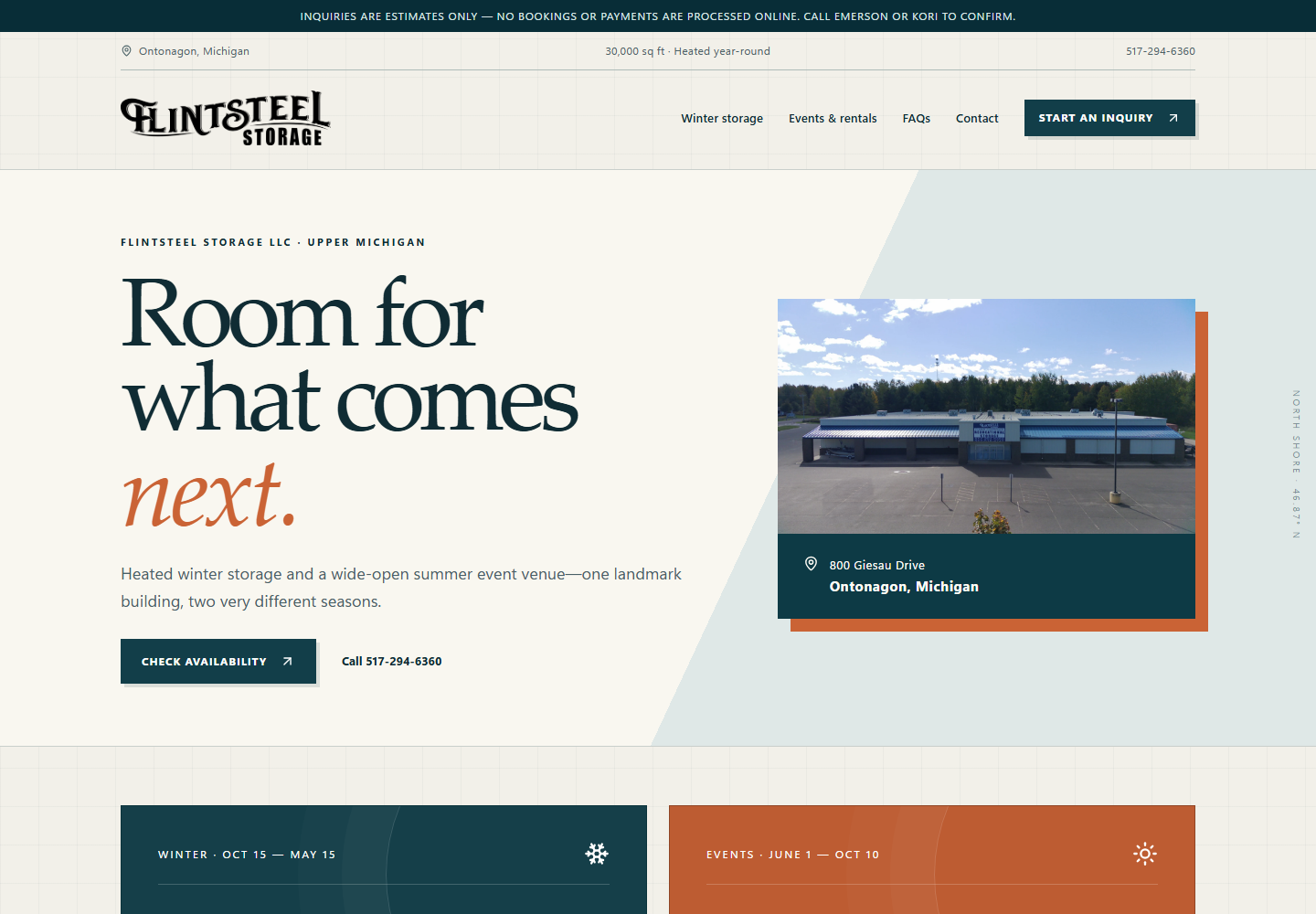 Flintsteel Storage public website homepage