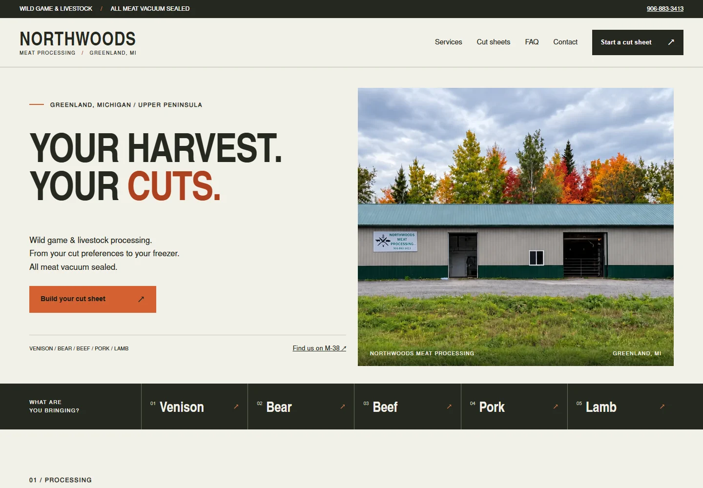 Northwoods Meat Processing public website homepage